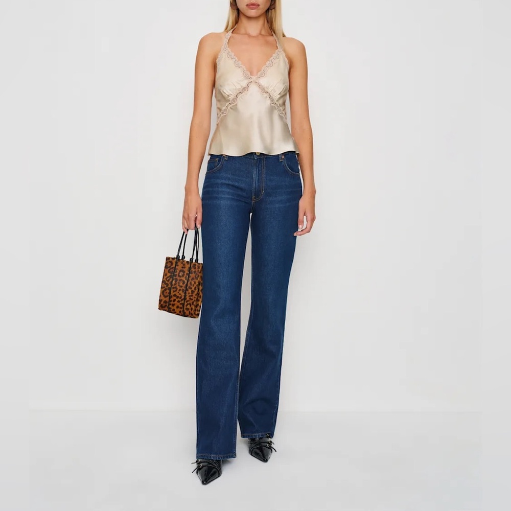 Reformation Champagne Lace-Trim Silk Tank